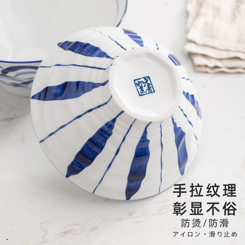 手绘面碗高脚碗餐具旧款陶瓷青花瓷斗笠碗拉面大碗泡面牛肉面饭碗 - 图3