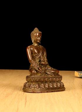 复古黄铜合金药王菩萨摆件药师琉璃佛摆件