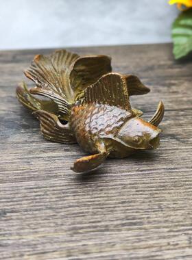 复古黄铜金鱼摆件年年有余茶宠笔架锦鲤车载装饰品