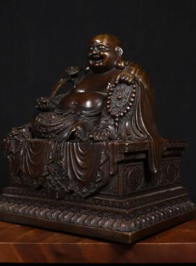 特大号纯铜弥勒佛坐宝座开脸端庄寓意美好家具供养手工开脸