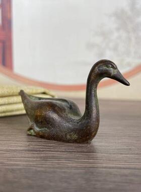 古玩铜器收藏小天鹅老铜实心笔架茶宠家用桌面装饰小摆件天鹅镇纸