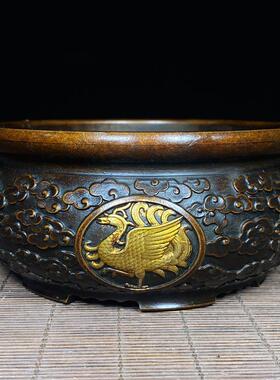 黄铜神兽聚宝盆四大家用十二生肖摆件纯铜点金四大神兽聚宝盆