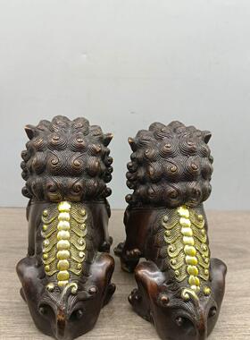 仿古铜摆件古玩铜器:门狮做工精致镇宅摆件客厅门店装饰品