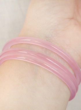 芙蓉玉石手镯少女款三生三世条玉髓叮当镯玛瑙响镯粉细圆