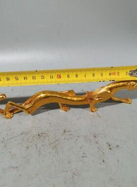 金走虎笔架笔搁老虎笔架青铜摆件仿古镇纸尺镇尺书法文房小摆件