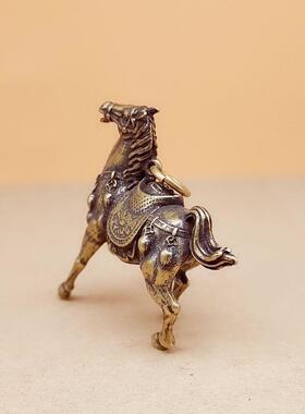 实心纯铜马上发财挂件钥匙扣生肖铜马挂饰搭配吊坠复古手工小摆件