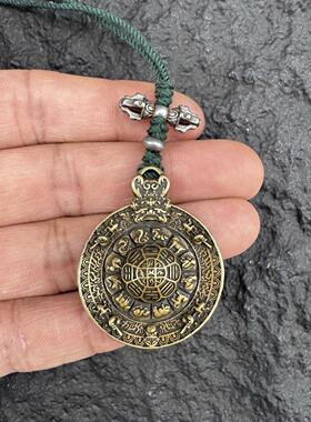 复古做旧纯铜吉祥八宝九宫藏风车载挂件摆件
