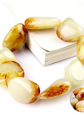 和田玉带皮随型玉珠男女款原石糖皮玉石手链手串