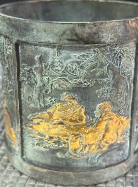 笔筒梅栏竹菊人物笔筒仿青铜房间室内简约ins风书房办公室桌