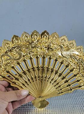 仿古纯铜中国风龙凤呈祥扇子新婚礼物客厅装饰摆件