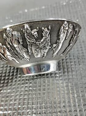 仿古纯铜鎏银百子图碗中国风客厅工艺品摆件