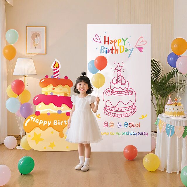 Girl's birthday decoration scene children's cartoon cake KT board background wall atmosphere decoration ritual photo props