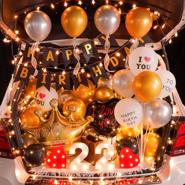 Trunk birthday arrangement car scene decoration