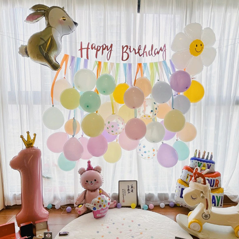 小红书ins女孩宝宝儿童周岁生日装饰场景布置派对气球流苏背景墙