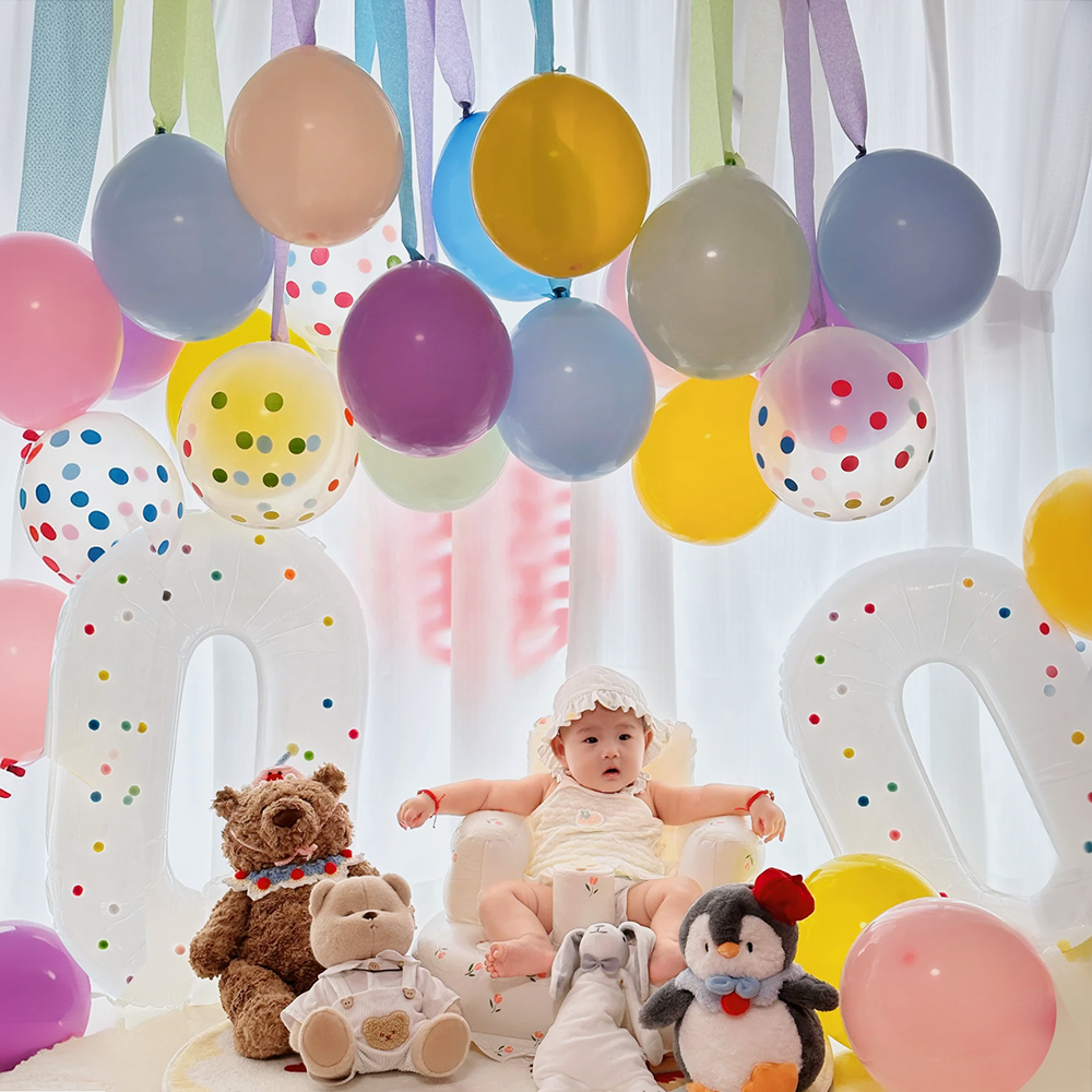 女宝宝100天马卡龙气球百天百日宴在家装饰婴儿拍照道具场景布置,淘宝优惠券,粉丝福利购,淘宝优惠卷