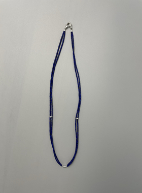 原创设计款双层毛衣链简单大方银手工青金石项链挂绳两用款