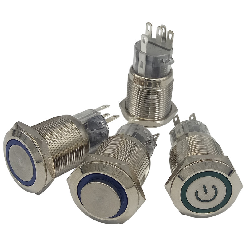 金属按钮开关16 19 22mm带LED灯光电源符号12v24v环形5只脚1开1闭 - 图3