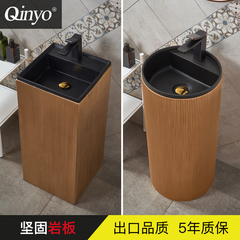 北欧岩板艺术一体式立柱洗手盆阳台落地式创意卫生间洗脸盆立柱盆_虎窝淘