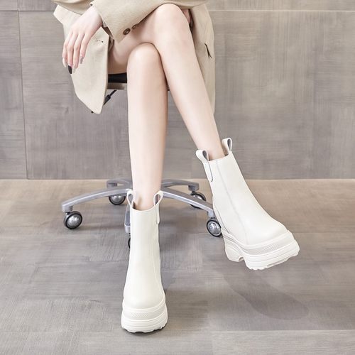 明星真皮12cm内增高马丁靴2024秋冬新款中筒靴加绒小个子厚底短靴 - 图2