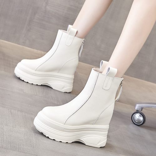 明星真皮12cm内增高马丁靴2024秋冬新款中筒靴加绒小个子厚底短靴 - 图0