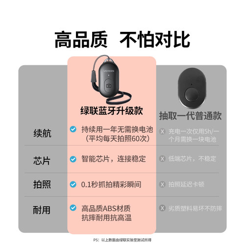 绿联手机蓝牙自拍遥控器抖音拍照远程遥控录像短视频录制多功能无线按钮自拍杆拍摄控制器适用于苹果华为小米 - 图0