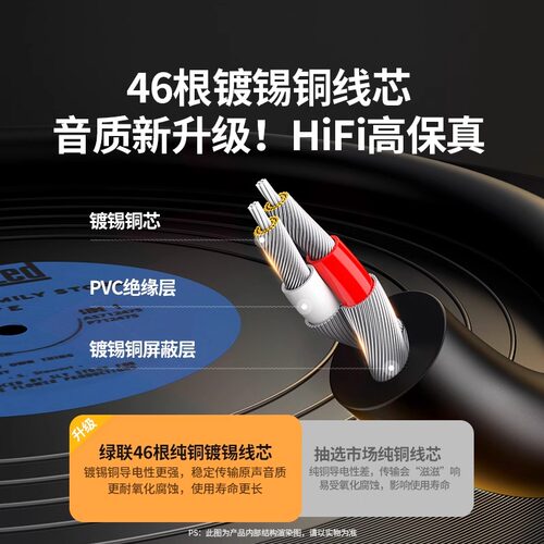绿联aux音频线一分二3.5mm转双莲花头rca手机电脑连接功放音响箱 - 图1