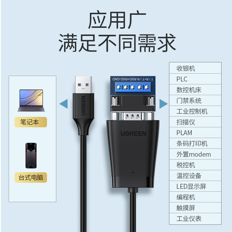 绿联usb转rs485/422电脑九针串口数据线工业级转usb通讯模块转换器ft232r芯片防浪涌串口线双向传输公对公 - 图2