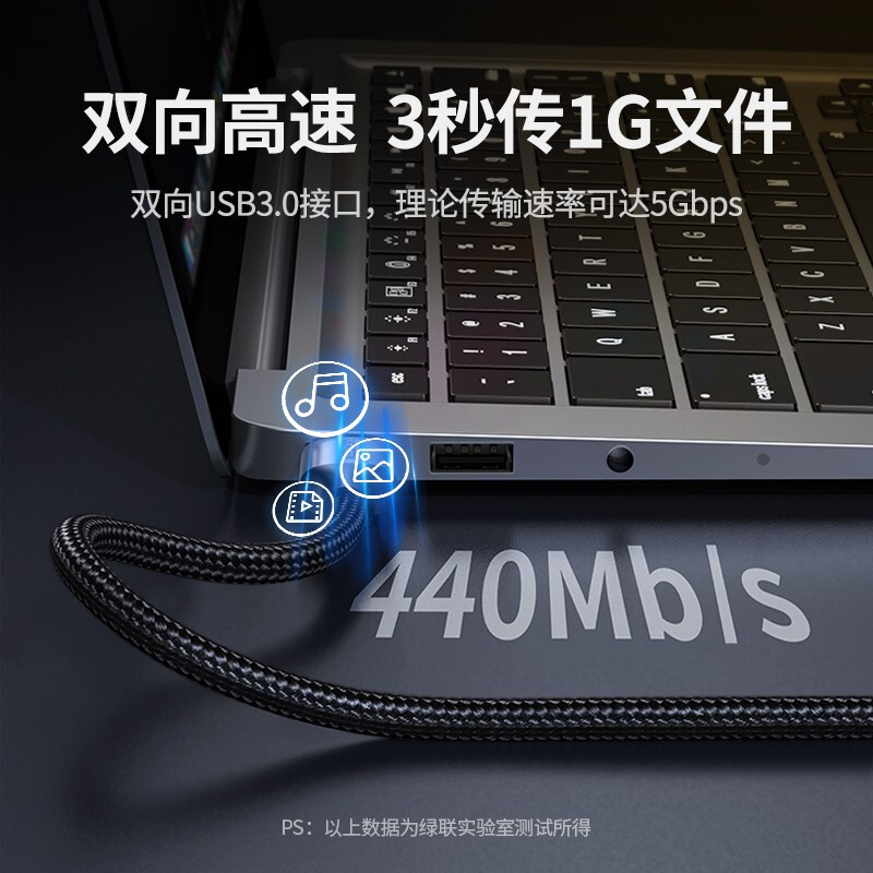 绿联双头USB3.0公对公数据线移动硬盘盒高速传输连接线延长线笔记本接散热器机顶盒写字板两二头两端双向传输