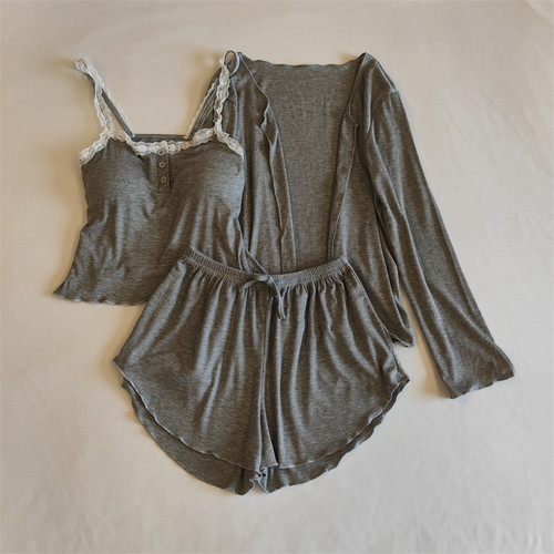 莫代尔睡衣春秋冬款女性感纯棉带胸垫夏季吊带长裤可外穿家居服套 - 图2
