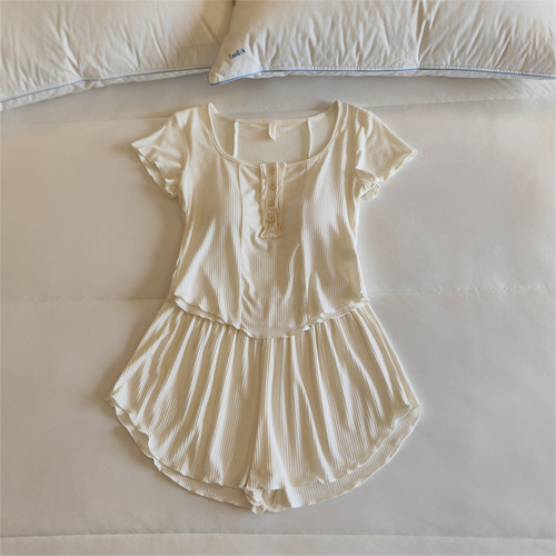 带胸垫睡衣女夏季莫代尔短袖短裤纯欲风可外穿纯棉网红家居服套装 - 图0