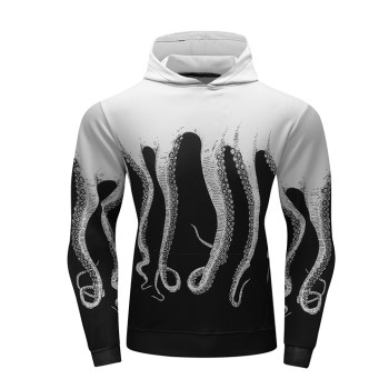 Octopus print hooded pullover sweatshirt square geometric pattern men's sweatshirt running fitness clothes sportswear