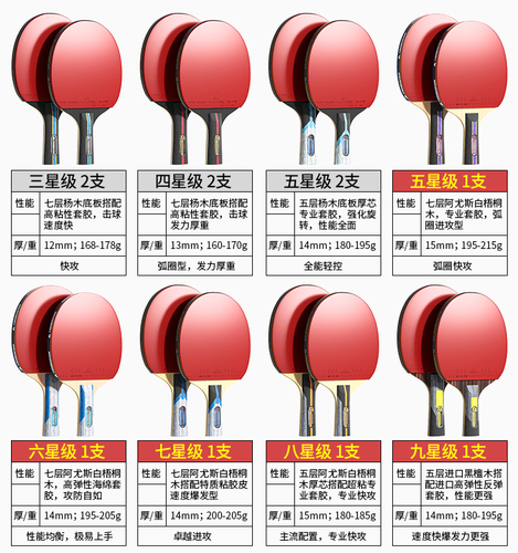 恒博乒乓球拍三星五星初学者兵乓球直拍横拍儿童小学生专业级双拍