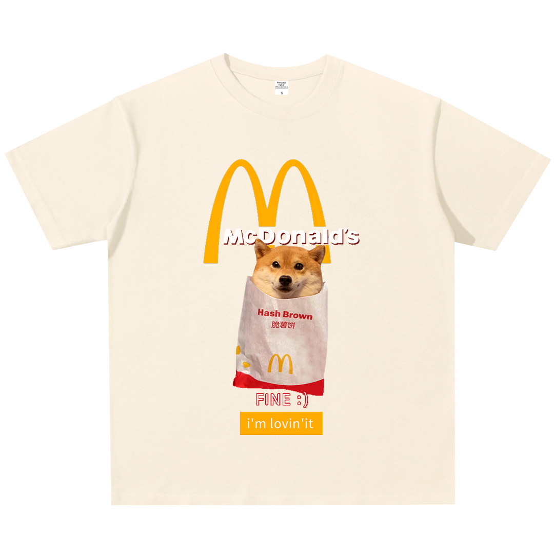 重磅纯棉短袖麦当劳脆薯饼夏季美式街头复古男女同款t恤半袖男装,淘宝优惠券,粉丝福利购,淘宝优惠卷