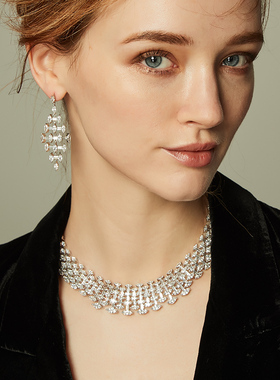 白色名媛晚会项链珠宝锁骨女水晶