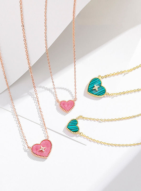 简约时尚双色贝壳爱心项链颈链女新款轻奢气质甜心吊坠耳钉锁骨链