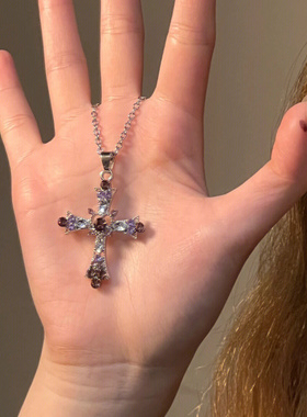 甜酷风辣妹十字架项链女重工镶钻