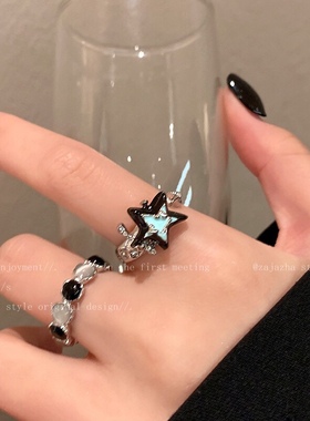 猫眼石五角星锆石开口戒指女时尚个性情侣食指戒小众设计轻奢指环
