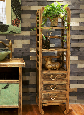 实木浴室创意收纳转角落地架子