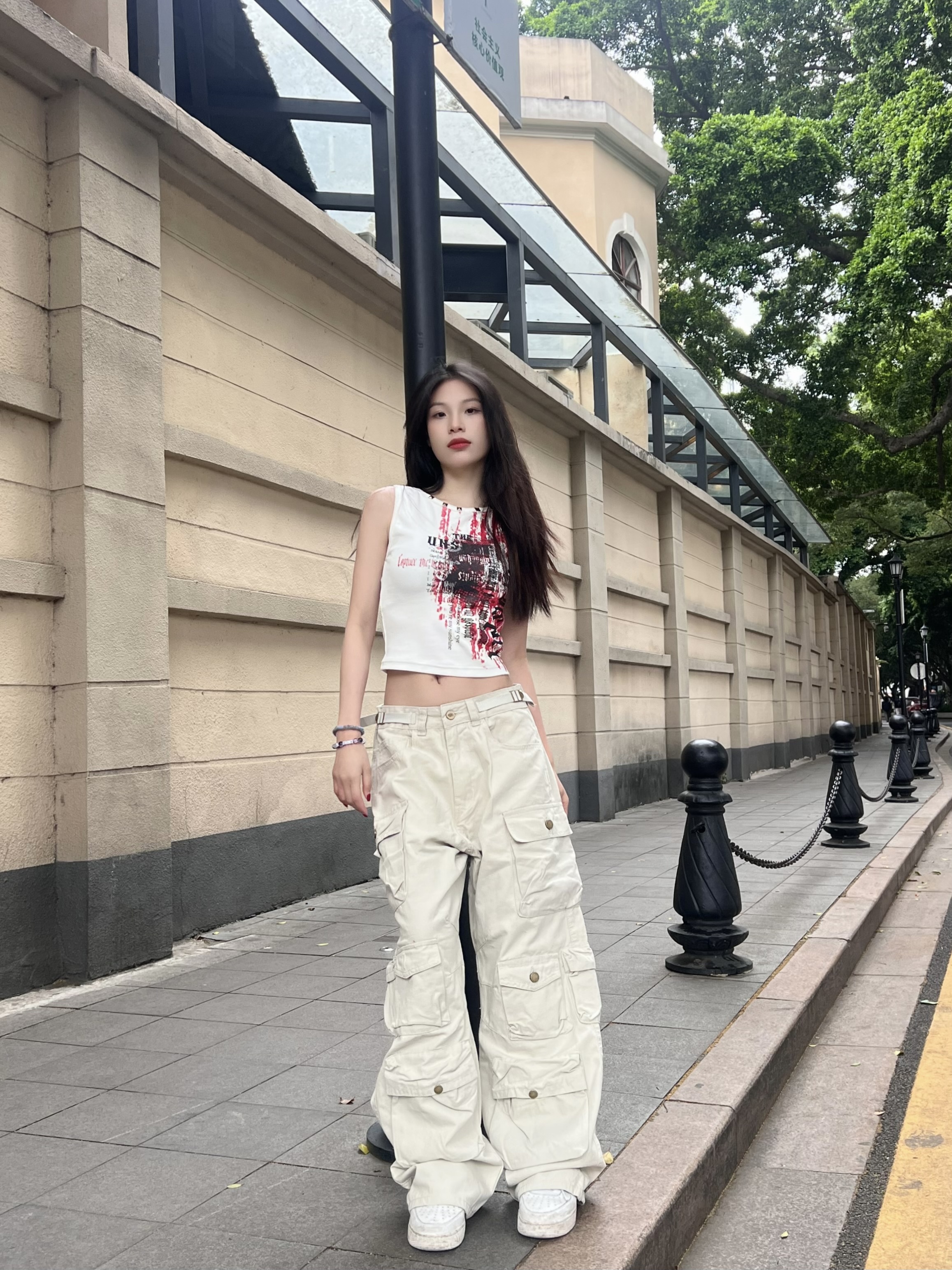 1N1N美式复古水洗做旧工装裤女拖地设计师多口袋辣妹爵士跳舞裤子 - 图2