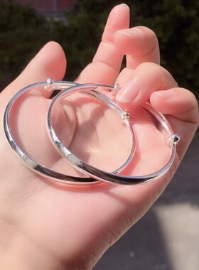 999纯银手镯女古法实心光面素圈推拉简约送妈妈女友闺蜜生日礼物