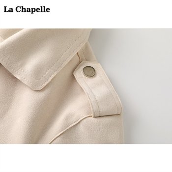 La Chapelle/La Chapelle Retro Suede ເສື້ອຍືດສັ້ນແມ່ຍິງລະດູໃບໄມ້ຫຼົ່ນ Lapel ເສື້ອລົດຈັກຊັ້ນເທິງ