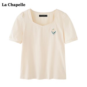 拉夏贝尔/La Chapelle夏季新款方领T恤碎花半身裙两件套套装女