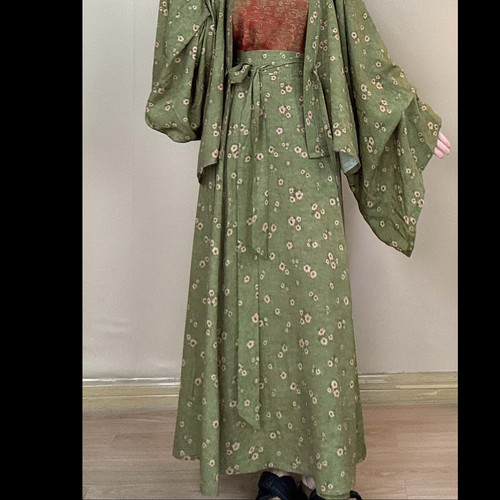 夏棉绸复古裙女印花优雅半身裙改良八破裙显瘦时尚宽松大码新中式 - 图2