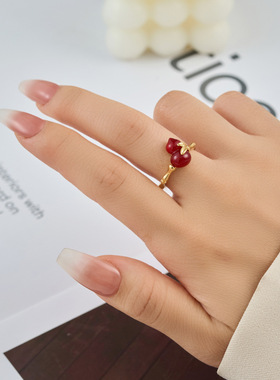新中式红色葫芦开口戒指时尚创意可调节食指戒新款轻奢高级感指环