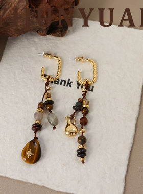 原创秋冬民族风虎眼石流苏水滴毛衣链轻奢高级感饰品小众设计项链