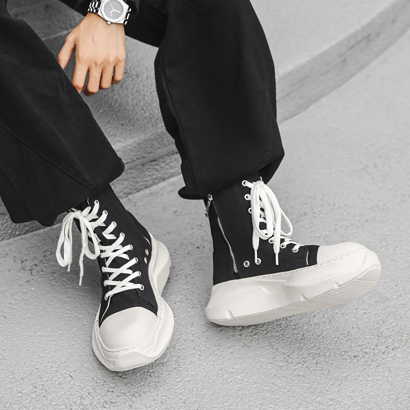 帆布鞋秋冬季增高鞋男10cm厚底高跟男鞋8厘米学生街舞休闲高帮鞋 - 图2