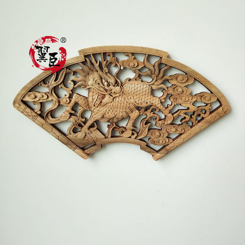 新款中式东阳木雕挂件香樟木雕刻工艺品扇形壁挂家居饰品仿古挂饰 - 图2