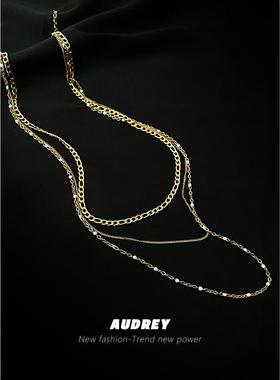 三层叠戴电镀18k金钛钢锁骨链