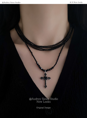 暗黑十字架多层串珠choker锁骨链