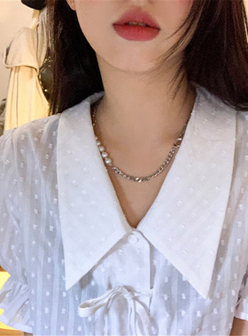 BO丨项链女ins嘻哈拼接防钻不对称女轻奢小众辣妹链条珍珠颈链X90